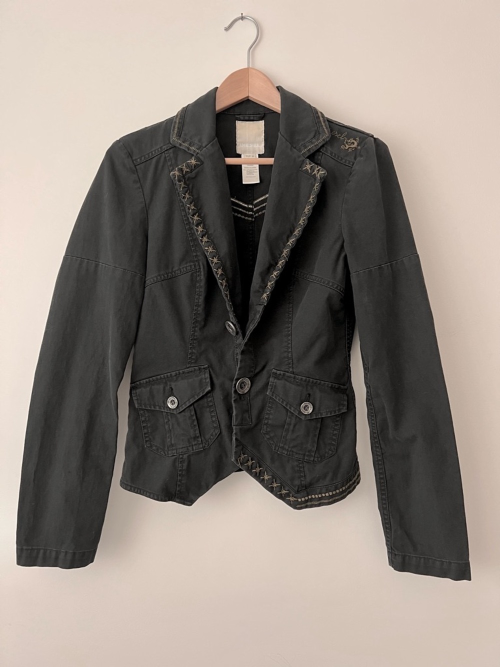 Vintage Diesel Black Embroidered-Trim Cotton Jacket/Blazer